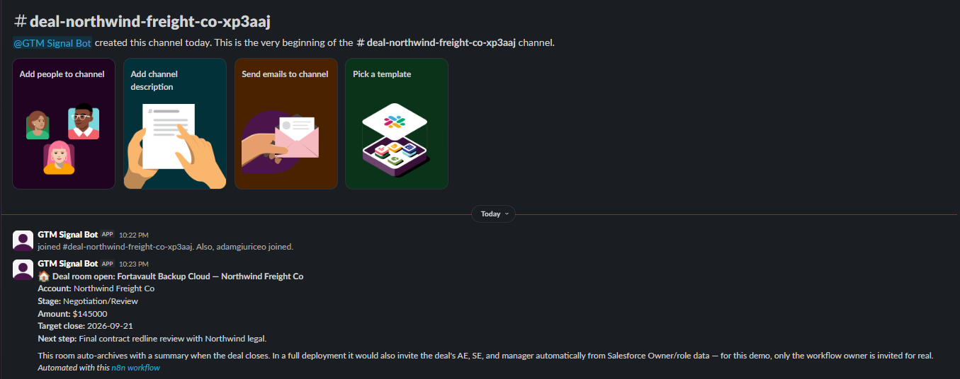 The real Slack deal room channel opened for Northwind Freight Co
