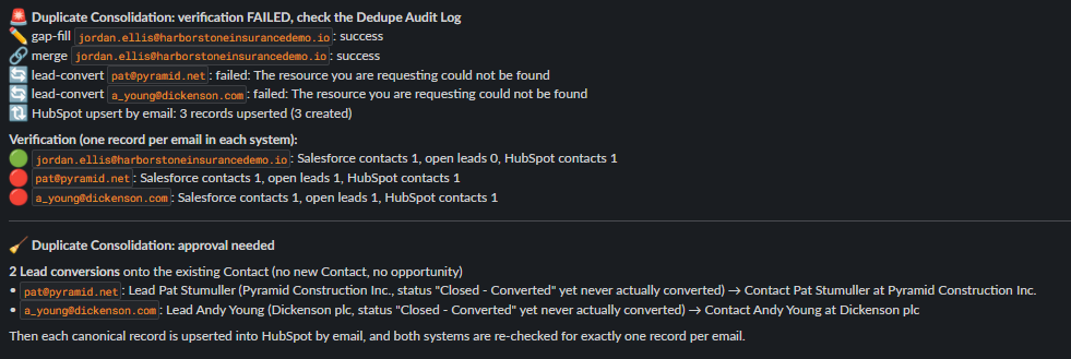 The red verification-failed alert from the first run